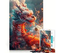 Jigsaw Puzzle1000 Pieces Cartoonized Chinese Dragon Flawless Cut Fun Logic Fun Toy Free Play Game Birthday Activity (50x75cm)
