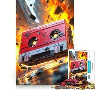 Jigsaw Puzzle1000 Pieces Cassette Tape Explosion Neat Cut Decor Brain Game Gift Calm Game Time Birthday Activity (50x75cm)