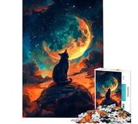 Jigsaw Puzzle1000 Pieces Cat Gazing at The Moon Brain Intelligence Challenge Addictive Toys Hands-on Game Birthday Present Secret Santa Gifts (Size 75x50cm)