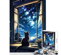 Jigsaw Puzzle1000 Pieces Cat Gazing at The Night Sky Puzzles for Teenagers Difficult Hard Challenging To Complete Challenging Game Gifts (38x52cm)