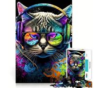 Jigsaw Puzzle1000 Pieces Cat Headphone Dj Music Flawless Cut Fun Logic Fun Toy Free Play Game Birthday Activity (38x52cm)
