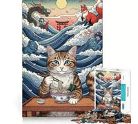 Jigsaw Puzzle1000 Pieces Cat Ramen Japanese Spirits Fine Edge Craft Smart Mind Activity Relax Game Play Christmas Fun Gift (38x26cm)