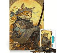 Jigsaw Puzzle1000 Pieces Cat Samurai Japan Fine Edge Craft Smart Mind Activity Relax Game Play Christmas Fun Gift (50x75cm)