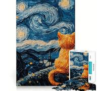 Jigsaw Puzzle1000 Pieces Cat Starry Night Fine Edge Craft Smart Mind Activity Relax Game Play Christmas Fun Gift (38x26cm)