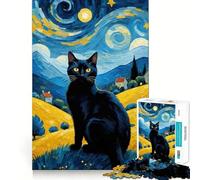 Jigsaw Puzzle1000 Pieces Cat Starry Night Fine Edge Craft Smart Mind Activity Relax Game Play Christmas Fun Gift (38x26cm)