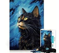 Jigsaw Puzzle1000 Pieces Cat Starry Night Fine Edge Craft Smart Mind Activity Relax Game Play Christmas Fun Gift (38x26cm)
