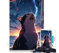 Jigsaw Puzzle1000 Pieces Cat Under A Starry Sky Fine Edge Craft Smart Mind Activity Relax Game Play Christmas Fun Gift (50x75cm)