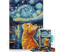 Jigsaw Puzzle1000 Pieces Cat Under Starry Sky - Fine Edge Craft Smart Mind Activity Relax Game Play Christmas Fun Gift (38x26cm)