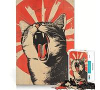 Jigsaw Puzzle1000 Pieces Cat with Rising Sun Japanese Painting Fine Edge Craft Smart Mind Activity Relax Game Play Christmas Fun Gift (38x52cm)