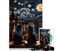 Jigsaw Puzzle1000 Pieces Cats And The Starry Night Fine Edge Craft Smart Mind Activity Relax Game Play Christmas Fun Gift (50x75cm)