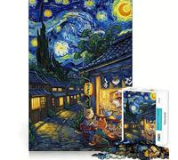 Jigsaw Puzzle1000 Pieces Cats Eating Ramen Starry Night Fine Edge Craft Smart Mind Activity Relax Game Play Christmas Fun Gift (50x75cm)