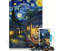 Jigsaw Puzzle1000 Pieces Cats Eating Ramen Starry Night Fine Edge Craft Smart Mind Activity Relax Game Play Christmas Fun Gift (38x26cm)