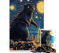 Jigsaw Puzzle1000 Pieces Catzilla Starry Night Fine Edge Craft Smart Mind Activity Relax Game Play Christmas Fun Gift (38x52cm)