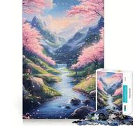 Jigsaw Puzzle1000 Pieces Cherry Blossom Valley Fine Edge Craft Smart Mind Activity Relax Game Play Christmas Fun Gift (38x52cm)