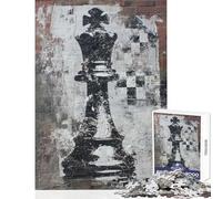 Jigsaw Puzzle1000 Pieces Chess King Graffiti on Brick Wall Relax Games Precision Cutting Toy Wall Decor Deal As Gifts for The Whole Family (38X26cm)