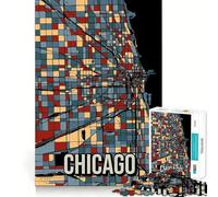 Jigsaw Puzzle1000 Pieces Chicago Earthtone City Map Fine Edge Craft Smart Mind Activity Relax Game Play Christmas Fun Gift (38x26cm)