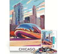 Jigsaw Puzzle1000 Pieces Chicago Skyline with Cloud Gate Fine Edge Craft Smart Mind Activity Relax Game Play Christmas Fun Gift (38x26cm)