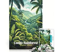 Jigsaw Puzzle1000 Pieces Congo Rainforest Central Africa Illustration, Brain Teaser Game, Train Your Brain And Hands, Suitable for Desktop Decoration 38x52cm