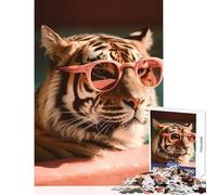 Jigsaw Puzzle1000 Pieces Cool Tiger with Sunglas Puzzles for Teenagers Hand Speed Race for Birthday, Chrismas Brain Intelligence Challenge Addictive Toys (38x52cm)