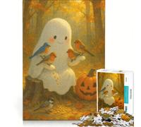 Jigsaw Puzzle1000 Pieces Cute Ghost Feeding Birds, Relax Games, Decompressing Intellectual, Artists' Collection, Fine Arts 38x26cm