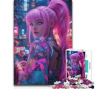 Jigsaw Puzzle1000 Pieces Cyberpunk Girl with Pink Hair Perfect Decoration Art Work Gift for And from 14 Years And over (size 38x52cm)