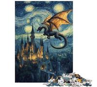 Jigsaw Puzzle1000 Pieces Dragon's Flight Over Castle Puzzles for Teenagers Hand Speed Race for Birthday, Chrismas Brain Intelligence Challenge Addictive Toys (38x26cm/1000pcs)