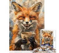 Jigsaw Puzzle1000 Pieces Evil Laugh Fox Coffee Tea Relax Games Precision Cutting Toy Wall Decor Deal As Gifts for The Whole Family (38X26cm)