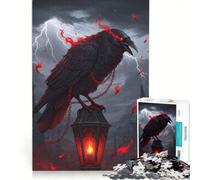 Jigsaw Puzzle1000 Pieces Fiery Raven on A Lamp Post, Family Games, Birthday Present, with Matching Poster And Trivia Sheet 50x75cm
