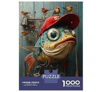 Jigsaw Puzzle1000 Pieces Fishing Fish with Hat Adult Jigsaw Relaxing Games Staycation Kill Time Unique Gifts for Birthday And Christmas 70x50cm/1000pcs