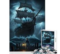 Jigsaw Puzzle1000 Pieces Ghost Ship in Stormy Seas Educational Toy Great Gift for Games Family Game Improving Love between Couples Size 38x52cm
