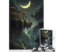 Jigsaw Puzzle1000 Pieces Glowing Mushrooms Forest And Waterfalls Under A Crescent Moon Puzzles for Teenagers Hand Speed Race for Birthday, Chrismas Brain Intelligence Challenge Addictive