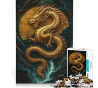 Jigsaw Puzzle1000 Pieces Golden Dragon on Textured Background, Toy Wall Decor, Fun at Home Activities, Artists Collection, Fine Art (50x75cm)