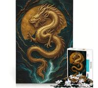 Jigsaw Puzzle1000 Pieces Golden Dragon on Textured Background, Toy Wall Decor, Fun at Home Activities, Artists Collection, Fine Art (38x52cm)