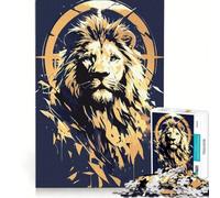 Jigsaw Puzzle1000 Pieces Golden Lion Portrait with Geometric Elements, Relax Games, Decompressing Intellectual, Artists' Collection, Fine Arts (38x52cm)