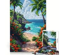 Jigsaw Puzzle1000 Pieces Hawaii Beach Pixel Art Perfect Cut Fun Mind Challenge Toy Cozy Fun Time Birthday Activity (38x52cm)