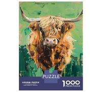 Jigsaw Puzzle1000 Pieces Highland Cow Painting Art Print Adult Jigsaw Relaxing Games Staycation Kill Time Unique Gifts for Birthday And Christmas 38x26cm/1000pcs