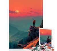 Jigsaw Puzzle1000 Pieces Hiker at Sunset Mountain Vista Jigsaw Puzzles for Adults Family Activities Train Your Brain And Hands Stress Reduction Gifts (38x26cm)