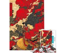 Jigsaw Puzzle1000 Pieces Japanese Warrior with Red Clouds Jigsaw Puzzles for Adults Family Activities Train Your Brain And Hands Stress Reduction Gifts (Size 38x52cm)