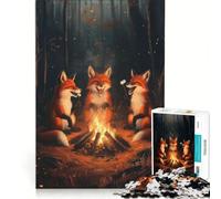 Jigsaw Puzzle1000 Pieces Laughing Foxes At Campfire Toy Wall Decor Fun at Home Activities Artists Collection Fine Art 38x52cm