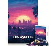 Jigsaw Puzzle1000 Pieces Los Angeles Sunset Skyline Illustration Perfect Cut Fun Mind Challenge Toy Cozy Fun Time Birthday Activity (38x52cm)