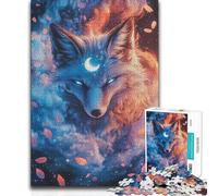 Jigsaw Puzzle1000 Pieces Mystical Fox with Crescent Moon Perfect Decoration Art Work Gift for And from 14 Years And over (size 50x75cm)