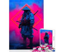 Jigsaw Puzzle1000 Pieces Neon Samurai Warrior Jigsaws for Adults Puzzle Family Activities Help The Brain Exercise Addictive Toys to Cultivate Patience (38x52cm)