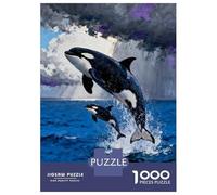 Jigsaw Puzzle1000 Pieces Orcas Leaping from The Ocean Painting Adult Jigsaw Puzzle Hands-on Game For Family Fun Unique Gifts for Birthday And Christmas 52x38cm/1000pcs