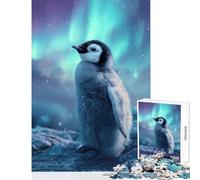 Jigsaw Puzzle1000 Pieces Penguin Chick Under Aurora Borealis Puzzles for Teenagers Hand Speed Race for Birthday, Chrismas Brain Intelligence Challenge Addictive Toys (50x75cm)