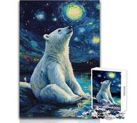 Jigsaw Puzzle1000 Pieces Polar Bear Under Starry Night Difficult Hard Gift For Birthdays for And 14 Years And over (size 50x75cm)