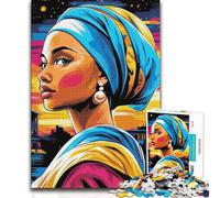 Jigsaw Puzzle1000 Pieces Pop Art Vision of Girl with A Pearl Earring Perfect Decoration Art Work Gift for And from 14 Years And over (size 38x26cm)