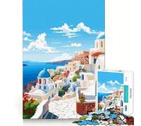 Jigsaw Puzzle1000 Pieces Santorini Greece Spring Flawless Cut Fun Logic Fun Toy Free Play Game Birthday Activity (38x52cm)