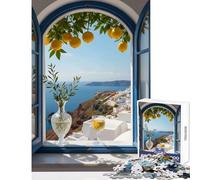 Jigsaw Puzzle1000 Pieces Santorini View through Open Window Jigsaw Puzzles for Adults Family Activities Train Your Brain And Hands Stress Reduction Gifts (38x52cm)