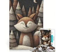 Jigsaw Puzzle1000 Pieces Smiling Fox in Winter Forest Toy Wall Decor Fun at Home Activities Artists Collection Fine Art 38x26cm
