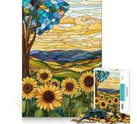 Jigsaw Puzzle1000 Pieces Stained Glass Sunflower Field Neat Cut Decor Brain Game Gift Calm Game Time Birthday Activity (50x75cm)